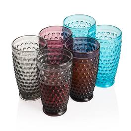 BreeBe - Hobnail Colorful Iced Beverage Drinking Glass 13oz Set of 6 - Multi