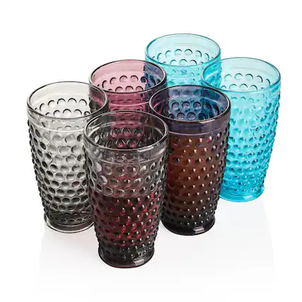 Front. BreeBe - Hobnail Colorful Iced Beverage Drinking Glass 13oz Set of 6 - Multi.