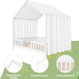 GOODSILO - Creative Canopy House-Shaped Children's Floor Bed with Safety Railings for Cozy Sleep Space - White