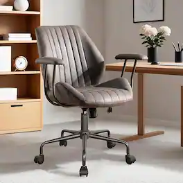 Ovios - Ergonomic Mid Back Office Chair, 264lbs Capacity, Suede Fabric & Smooth Rolling Wheels for Workspace - Dark Gray