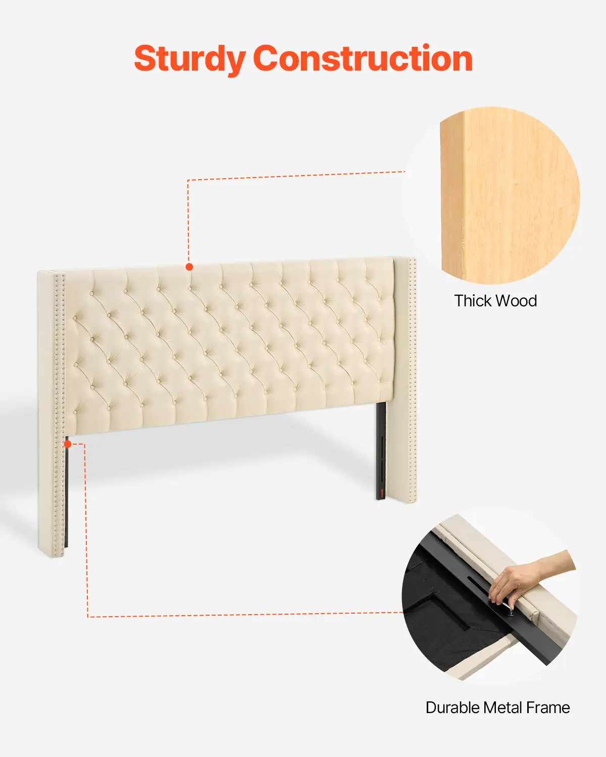 Sturdy Construction

- Thick Wood
- Durable Metal Frame