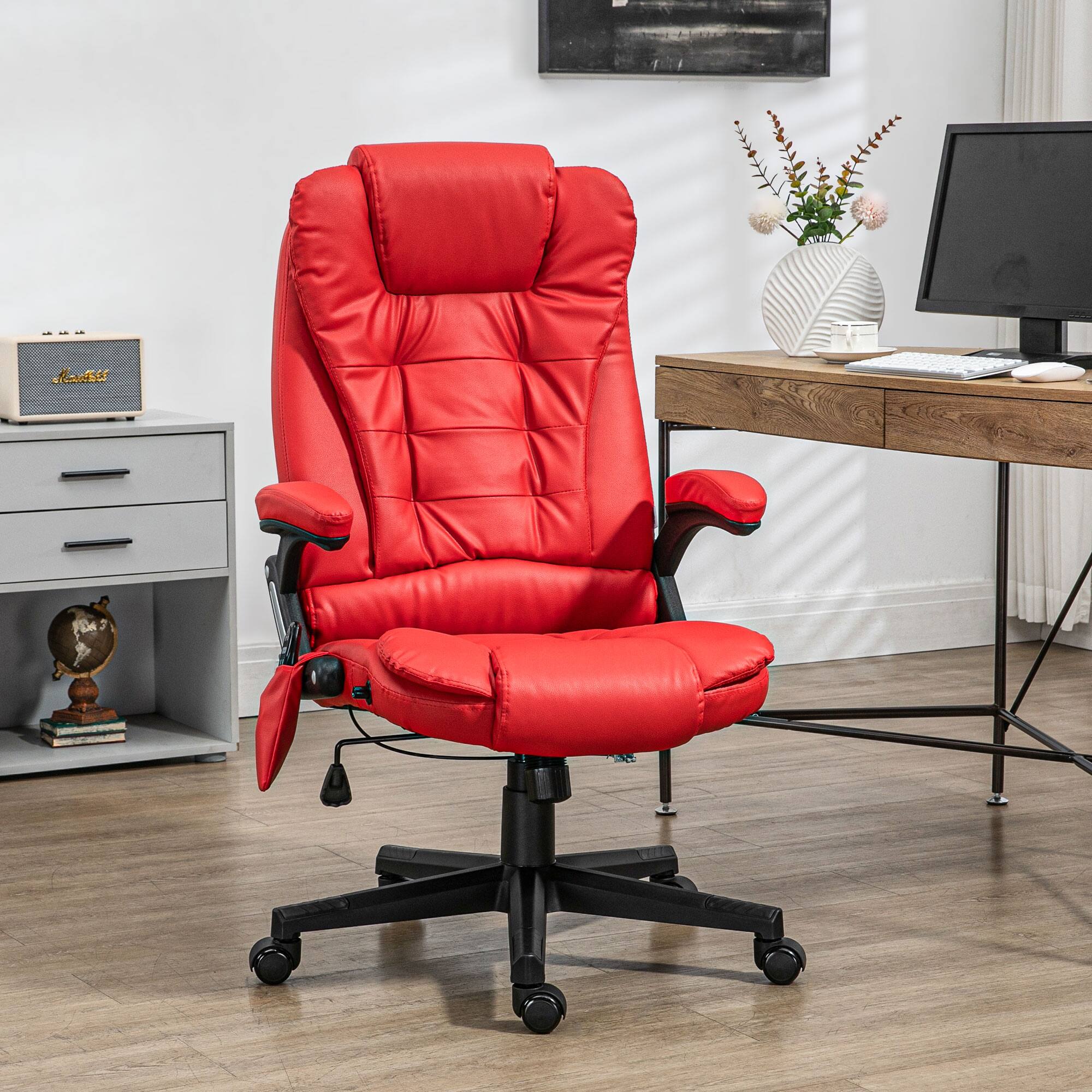 Alt View 7. Ecooso - High Back Massage Office Chair with Heat and Recline, Ergonomic PU Leather Computer Chair with Remote - Red.
