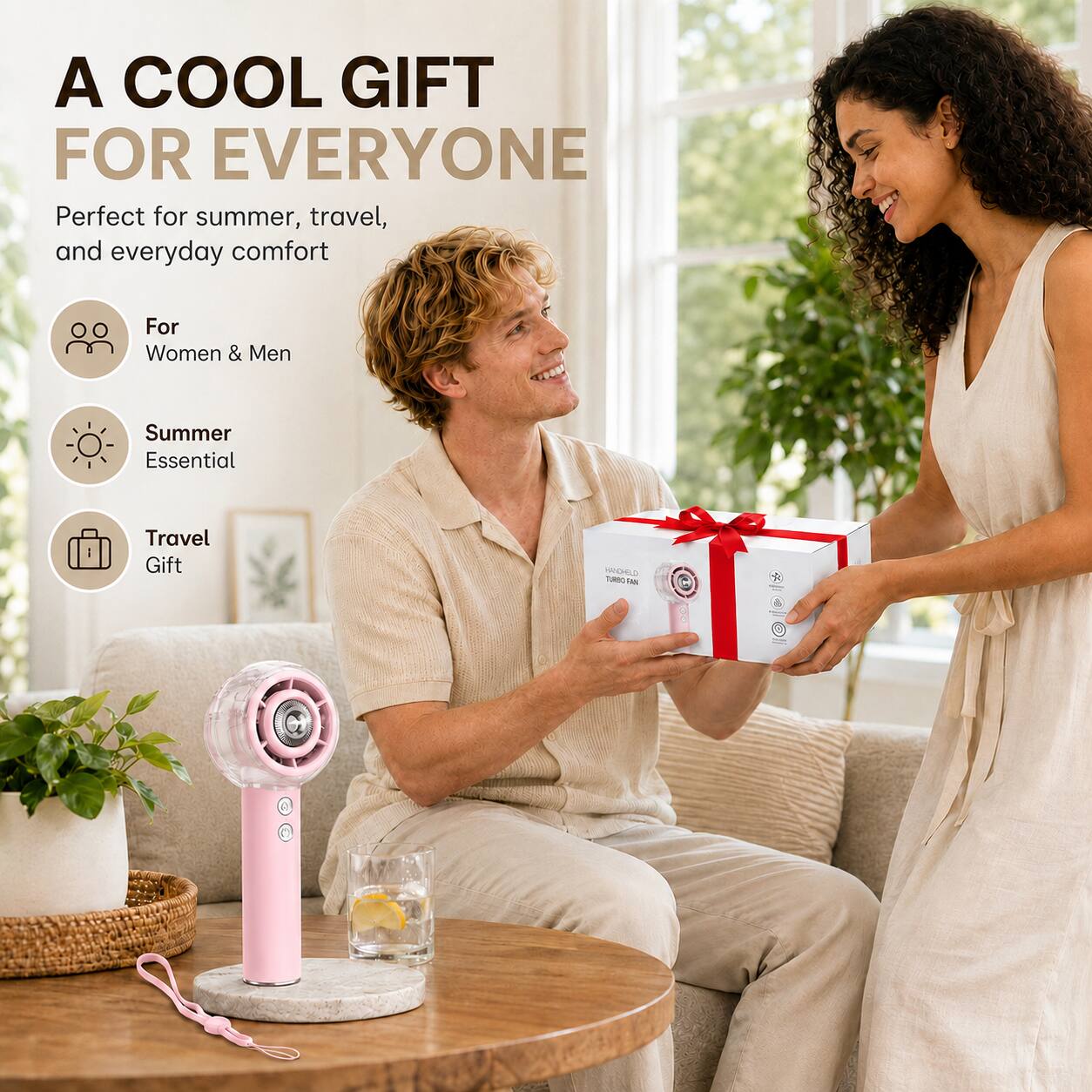 A COOL GIFT FOR EVERYONE  
Perfect for summer, travel, and everyday comfort  
For Women & Men  
Summer Essential  
Travel Gift