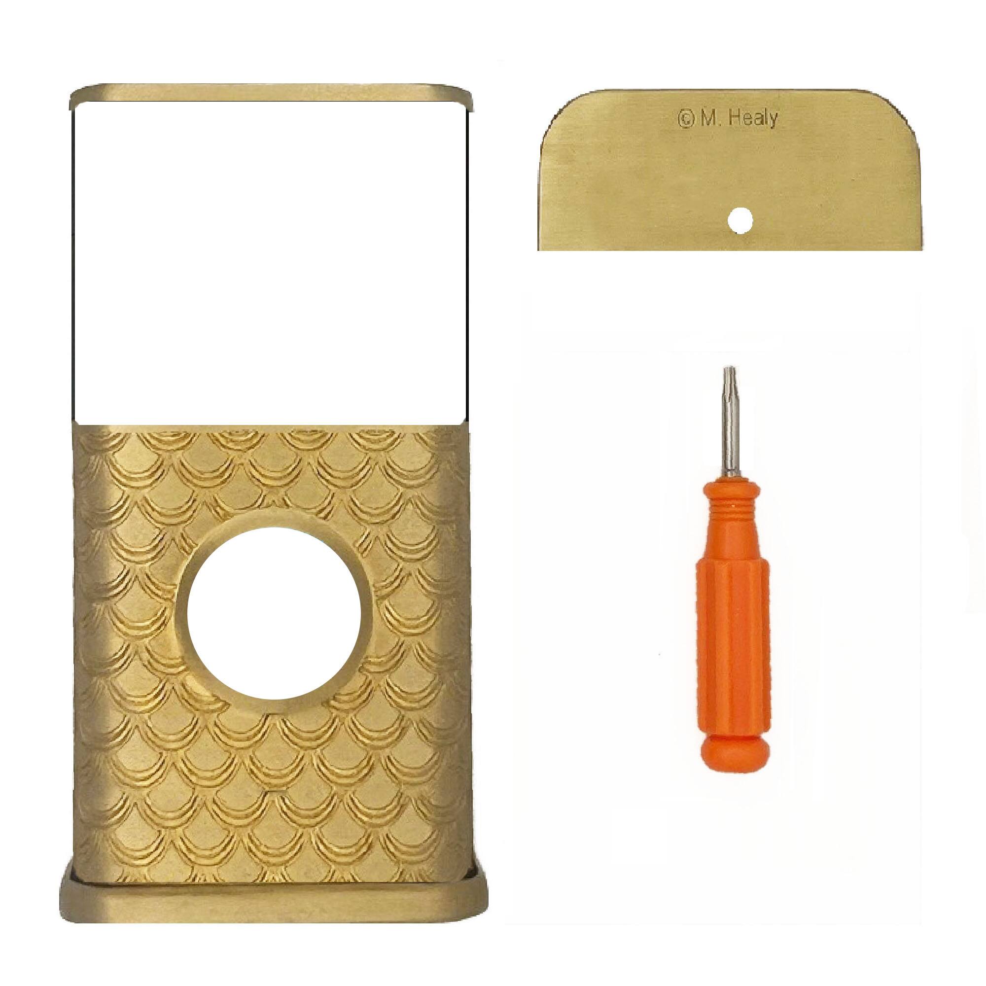 Back. Michael Healy - Scales Video Doorbell Cover (Ring 3, 3 Plus, 4, Battery Plus and Battery Pro) - Satin Brass.