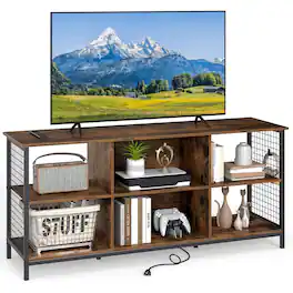 Ecooso - TV Stand for 65 Inch TVs with Open Storage Shelves and Media Organization - Rustic Brown