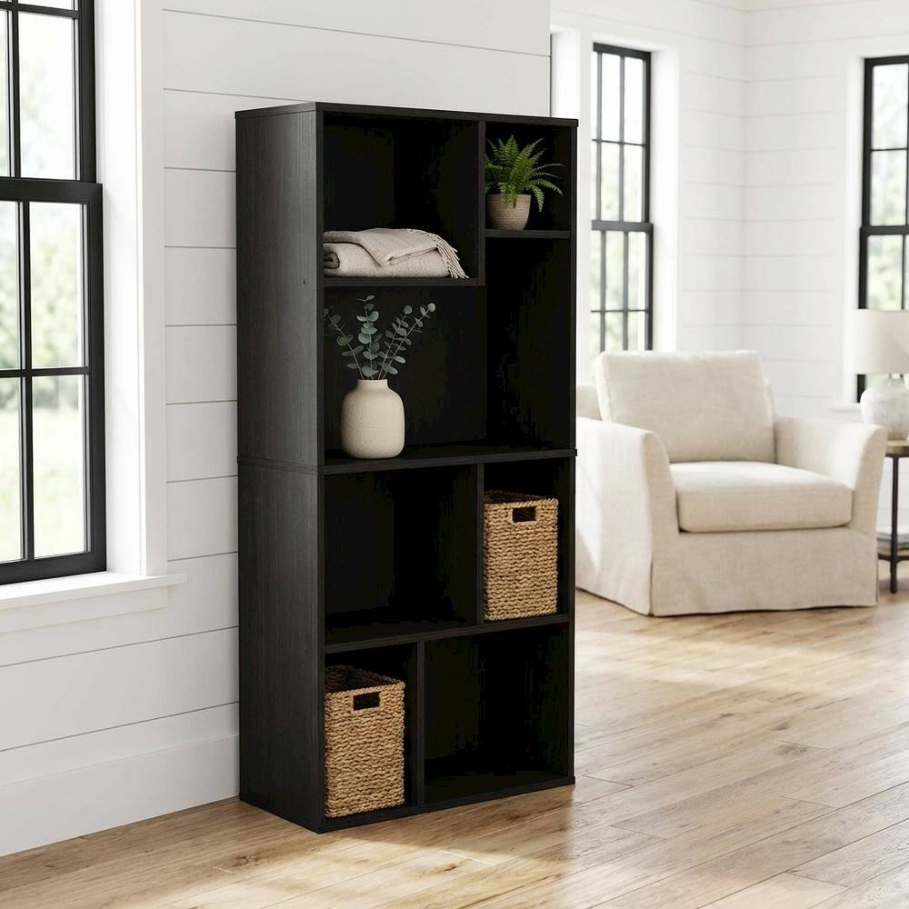 Angle. FurniFact - 7-Cube Irregular Bookcase with Storage Organizer and Modern Design - Espresso.