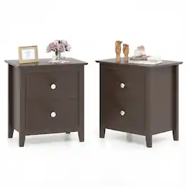 Gymax - 2PCS Modern Nightstand w/ Storage 2 Drawers & Support Legs for Bedroom White - Brown