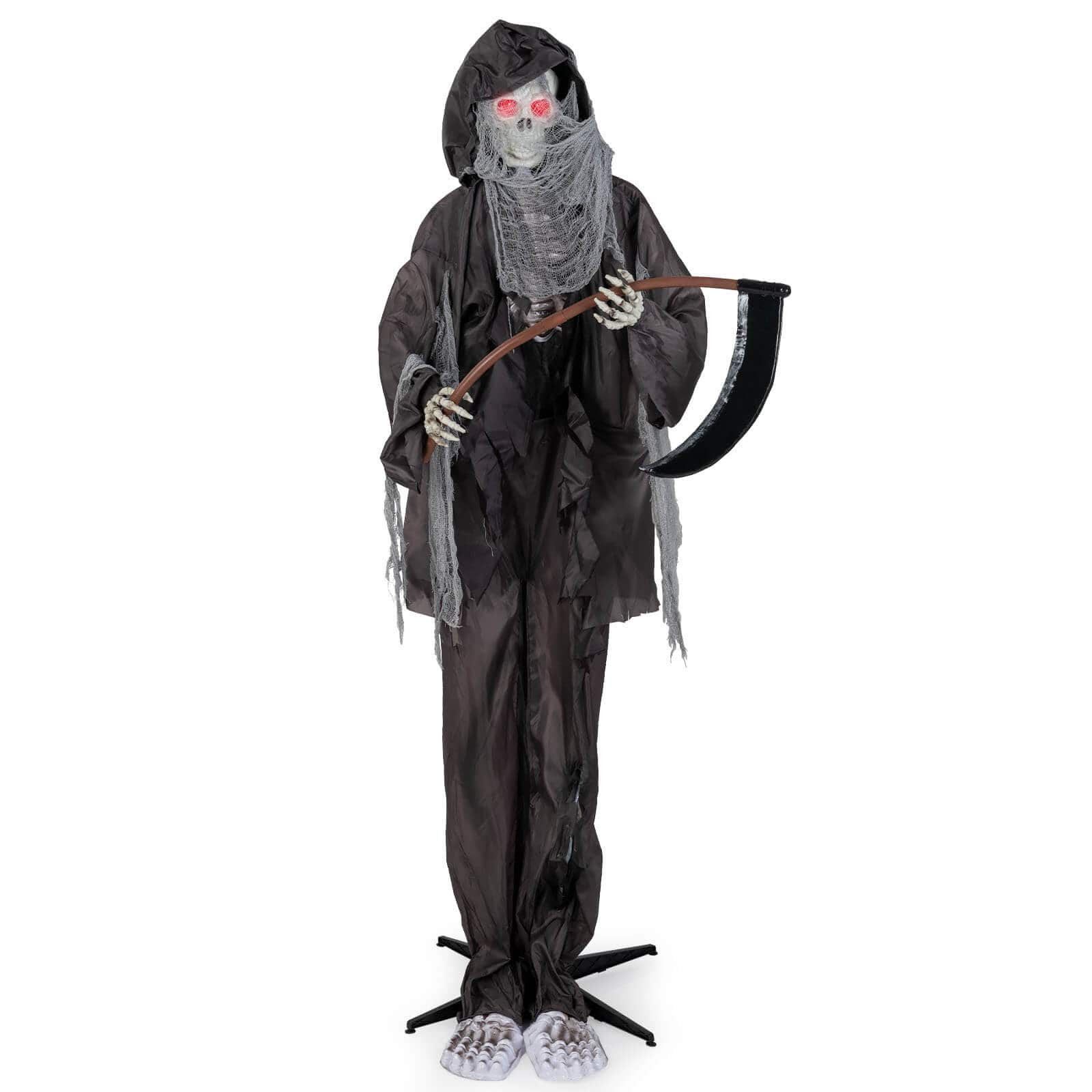 Costway - 8.5 FT Halloween Decoration Animated Standing Grim Reaper Glowing Eyes - Black