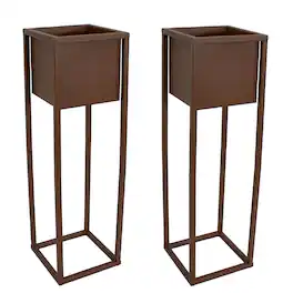 Sunnydaze - Modern Simplicity Outdoor Elevated Planter - 2-Pack - Brown