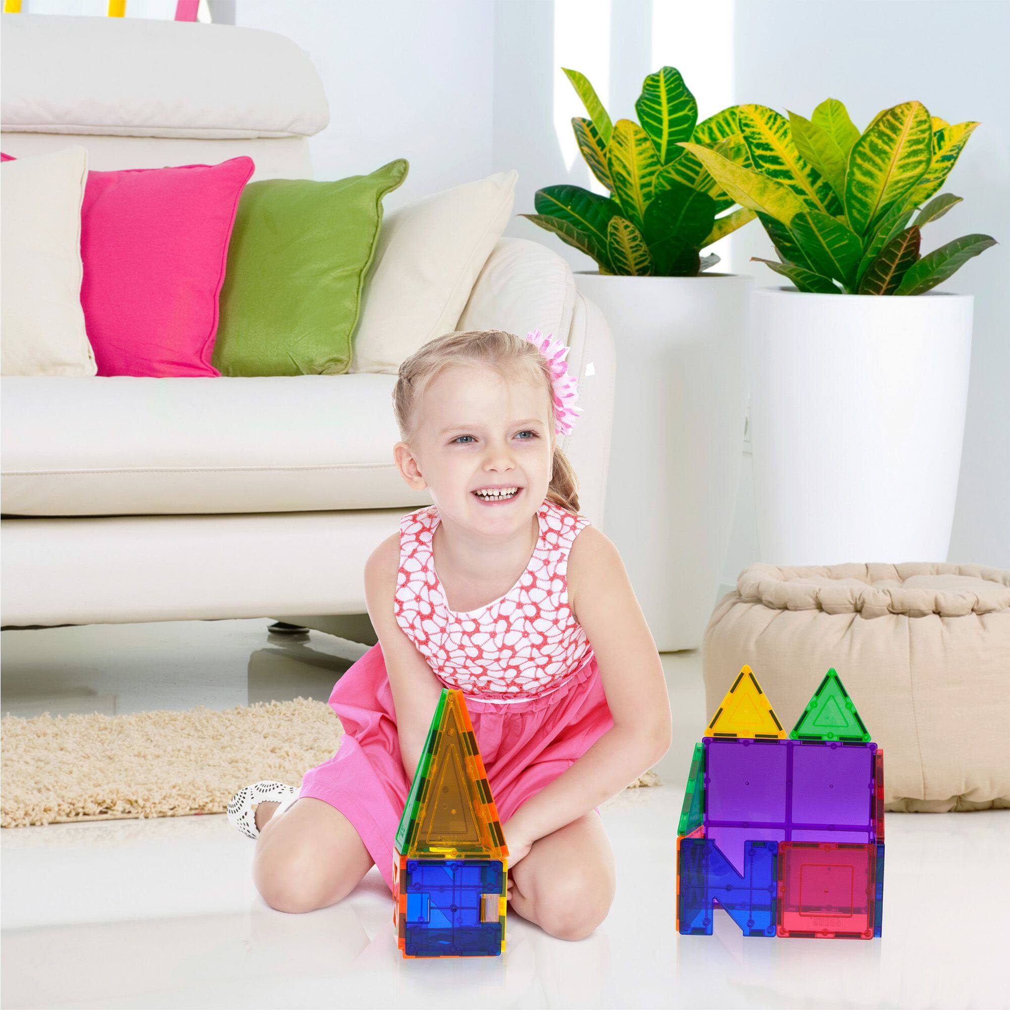 Alt View 1. PicassoTiles - PicassoTiles 33 PC Magnetic Tiles, Magnetic Building Blocks for Kids, Magnet for Kids 3+.