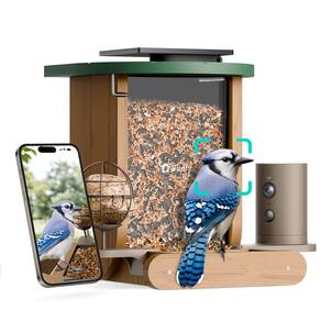 BIRDFY - Cedar D Smart Bird Feeder with Solar Panel, 1080P Camera, Lifetime Free AI Bird ID, Slow Motion, Night Vision, Durable - Brown