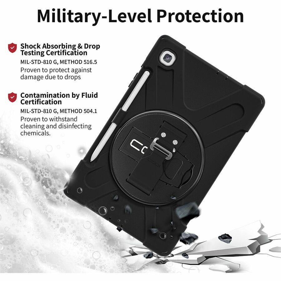 Military-Level Protection

- Shock Absorbing & Drop Testing Certification  
  MIL-STD-810 G, METHOD 516.5  
  Proven to protect against damage due to drops

- Contamination by Fluid Certification  
  MIL-STD-810 G, METHOD 504.1  
  Proven to withstand cleaning and disinfecting chemicals.