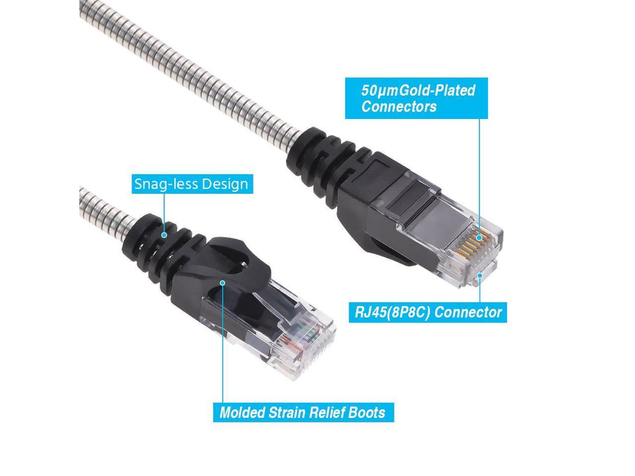 50µm Gold-Plated Connectors  
Snag-less Design  
RJ45(8P8C) Connector  
Molded Strain Relief Boots
