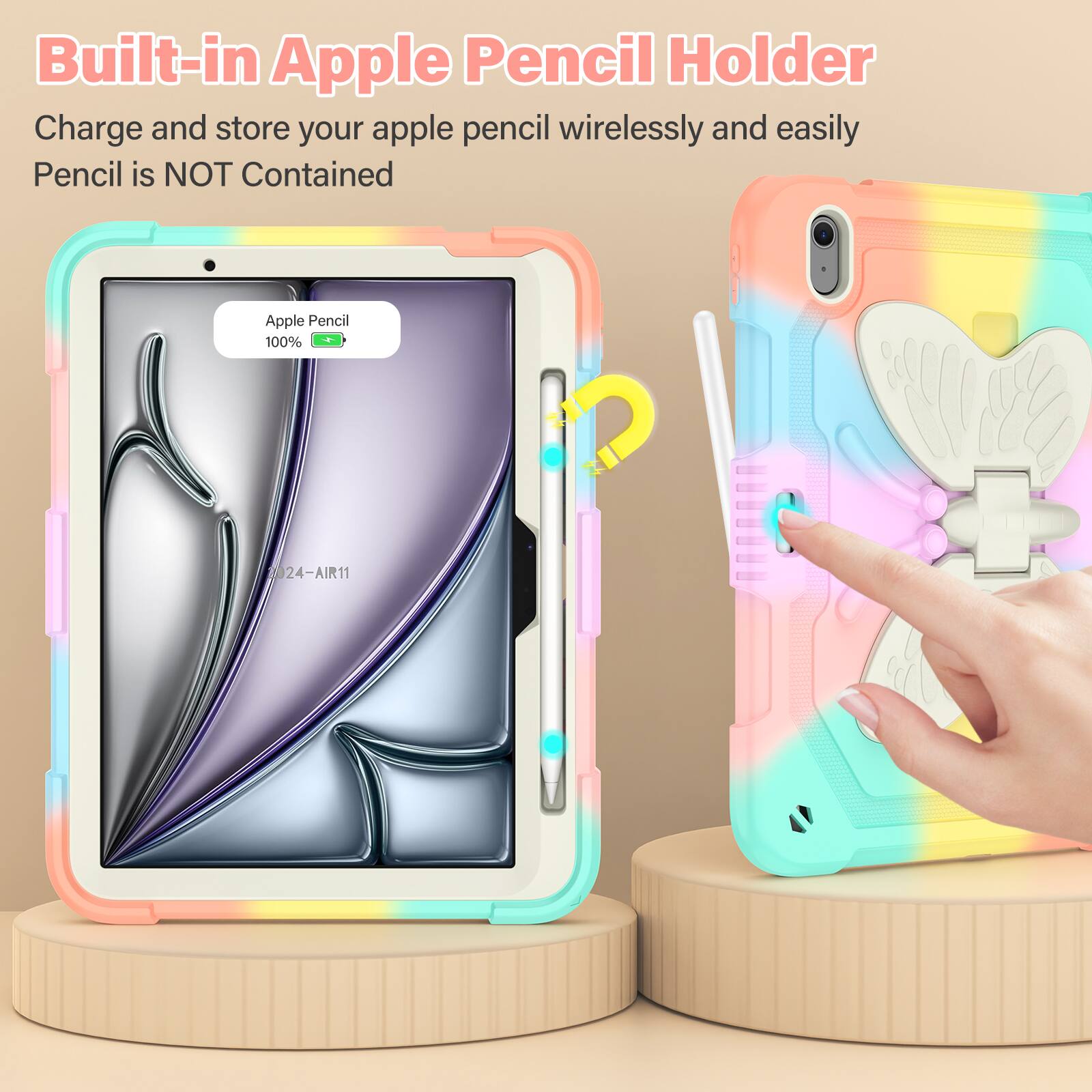 Built-in Apple Pencil Holder

Charge and store your apple pencil wirelessly and easily

Pencil is NOT Contained

Apple Pencil 100%

24-AIR11