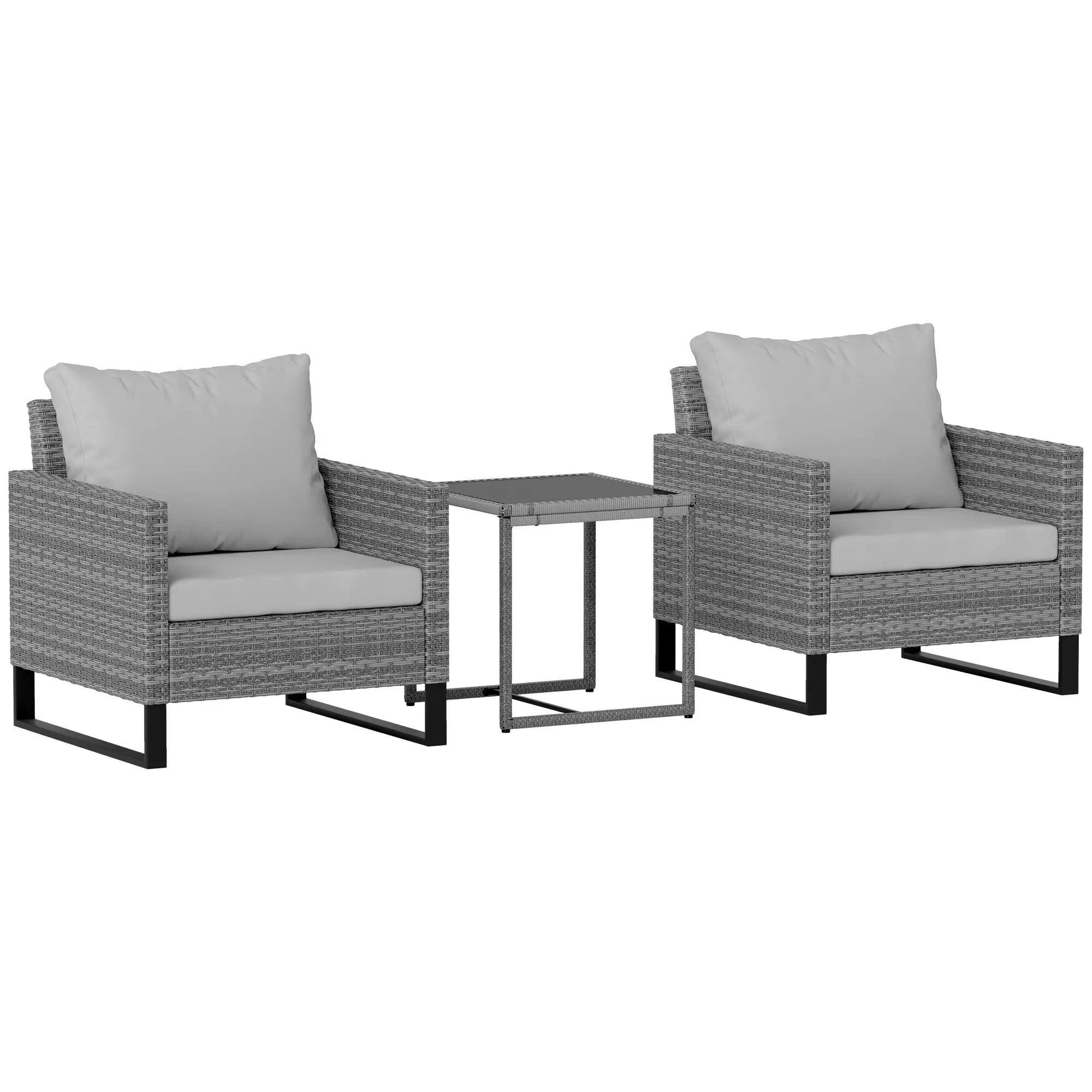 Front. Resenkos - Resenkos 3PCS Patio Set, Wicker Bistro Set, Backyard, Porch, Balcony, Light Gray - Light Gray.