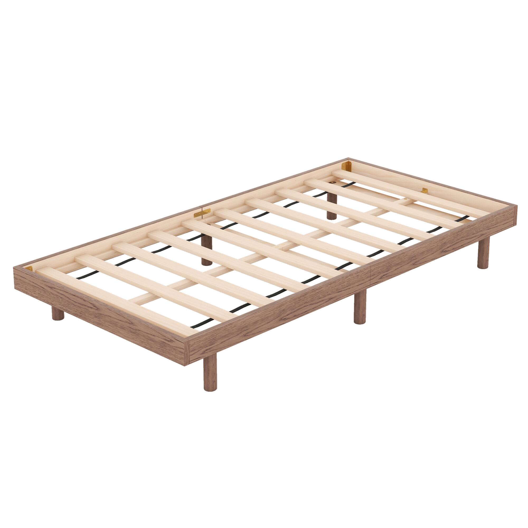 Alt View 1. GOODSILO - Modern Twin Size Floating Platform Bed Frame with Clean Design and Sturdy Construction - Walnut.