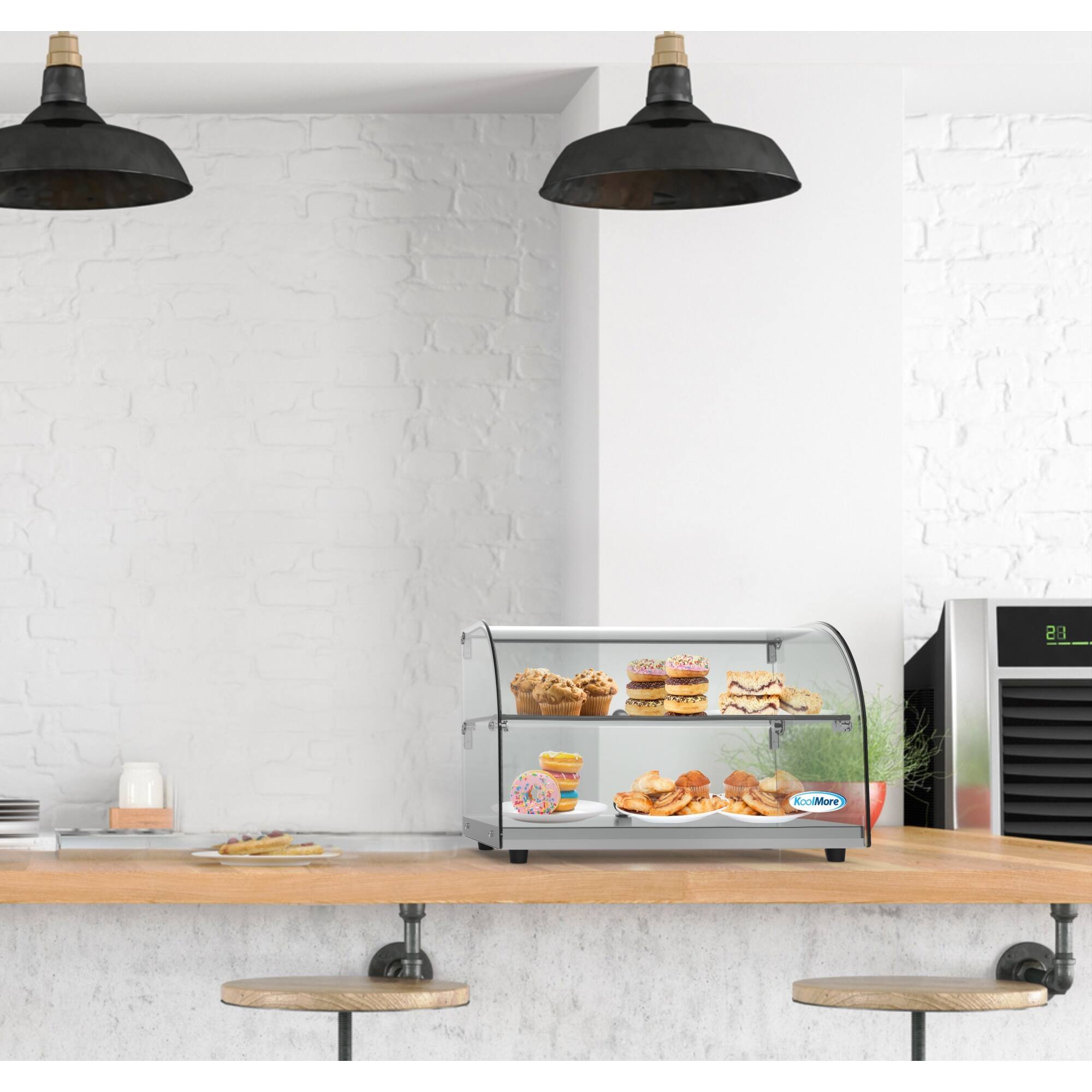 Alt View 6. Koolmore - 22 in. Commercial Countertop Bakery Display Case with Front Curved Glass and Rear Door, 1.5 cu. ft. DC-2C - Silver.