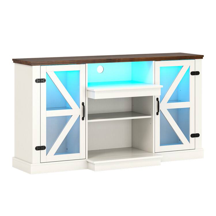 Front. SlickBlue - 59-Inch Media Console with 3 Shelves and 22 LED Modes for TV Stand - White.