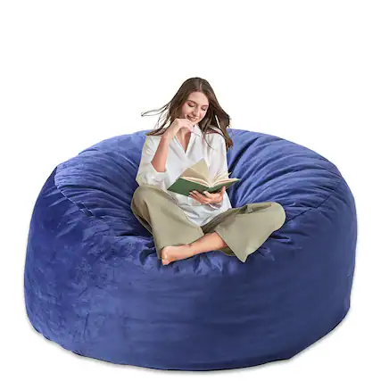 Front. JETRANSPORT - Bean Bag Chair For Adults/kids-with Memory Foam Filling Bags With Ultra Soft Washable Cover Beanbag Sofa - Blue Medium.