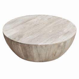 Manhattan Lane - Arthur 35.5 Inch Round Mango Wood Coffee Table, Subtle Grains - Distressed White