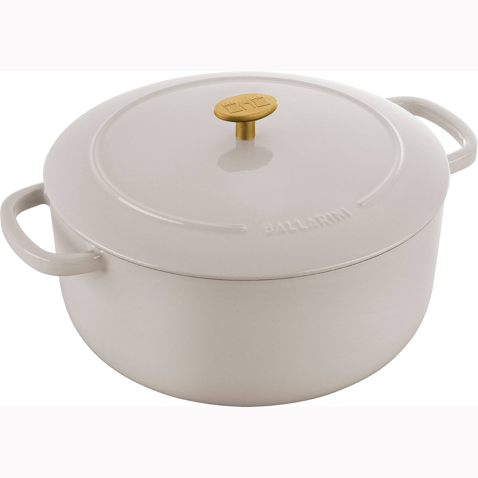Front. Ballarini - Ballarini Bellamonte Cast Iron 7.5-qt Round Dutch Oven - Crema White - White.