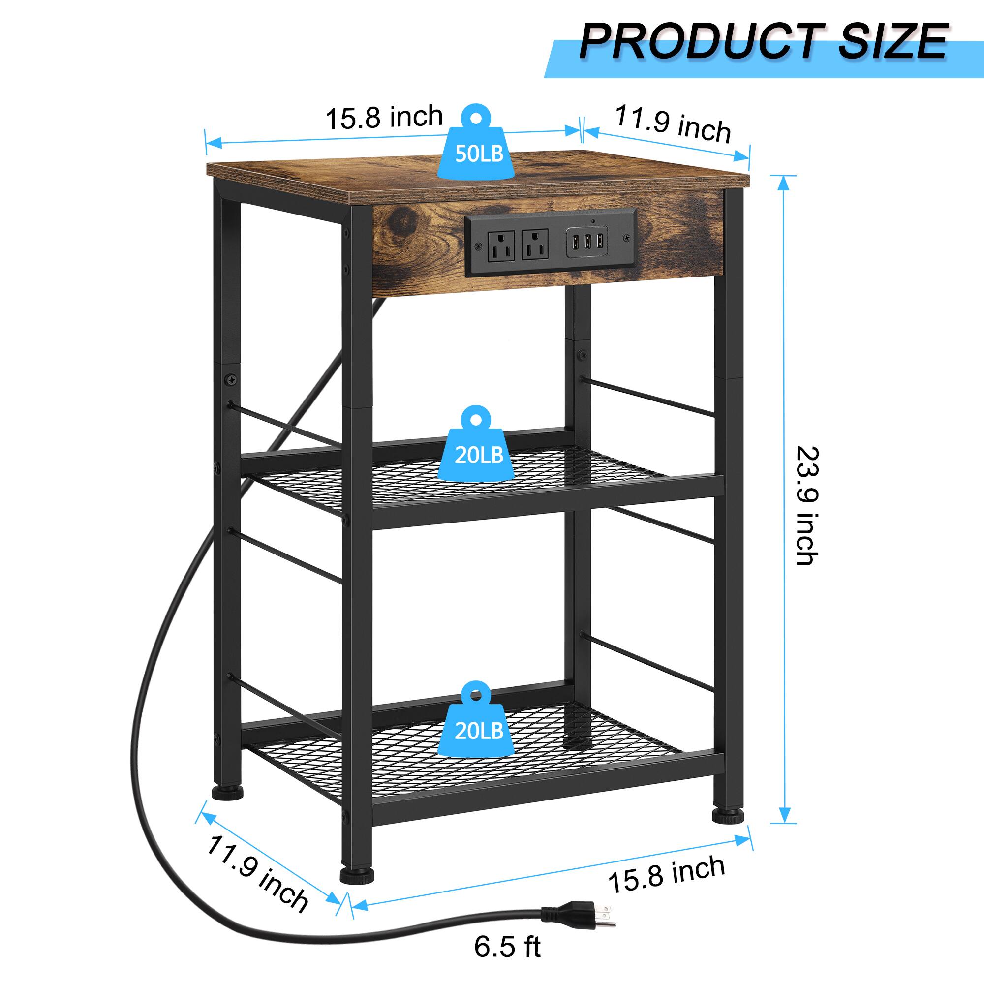 PRODUCT SIZE  
15.8 inch  
50LB  
11.9 inch  
20LB  
23.9 inch  
20LB  
11.9 inch  
6.5 ft  
15.8 inch