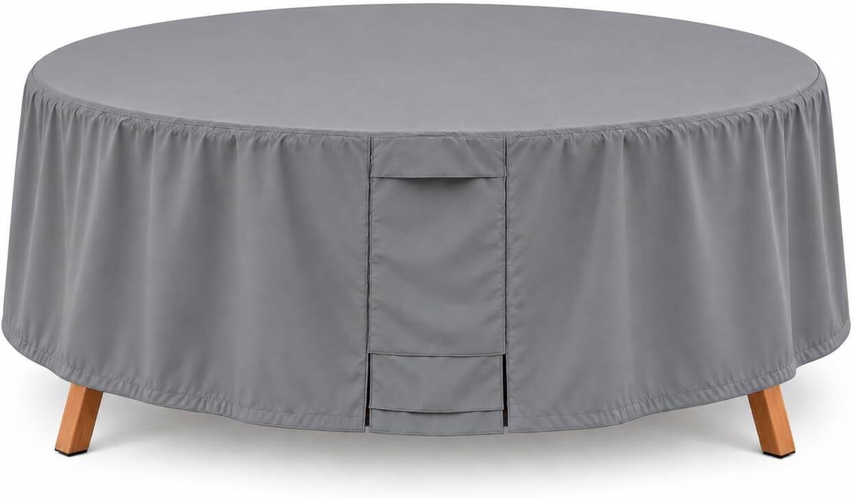 KHOMO GEAR - Round Patio Furniture Cover Waterproof, Outdoor Round Table and Chair Set Cover with Air Vents - 60" Diameter x 23"H - Gray