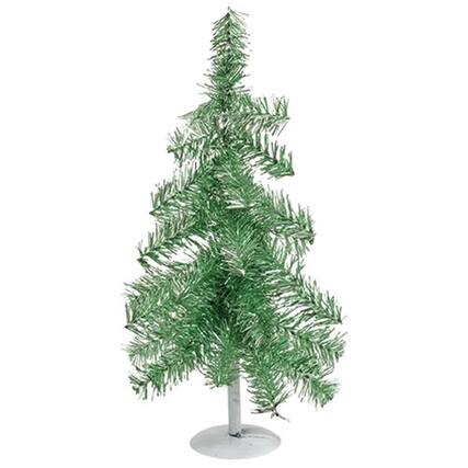 Front. BreeBe - Green Tinsel Christmas Tree on Distressed White Metal Base 16"H - Green.