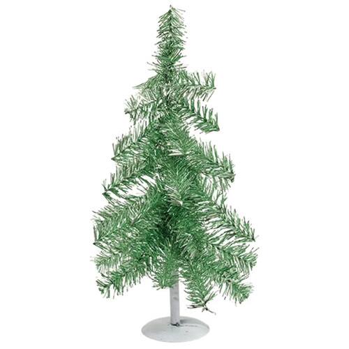 Front. BreeBe - Green Tinsel Christmas Tree on Distressed White Metal Base 16"H - Green.