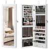 Front. Costway - Mirror Jewelry Cabinet with Full Length Clear Mirror & Internal LED Lights Hooks - White.