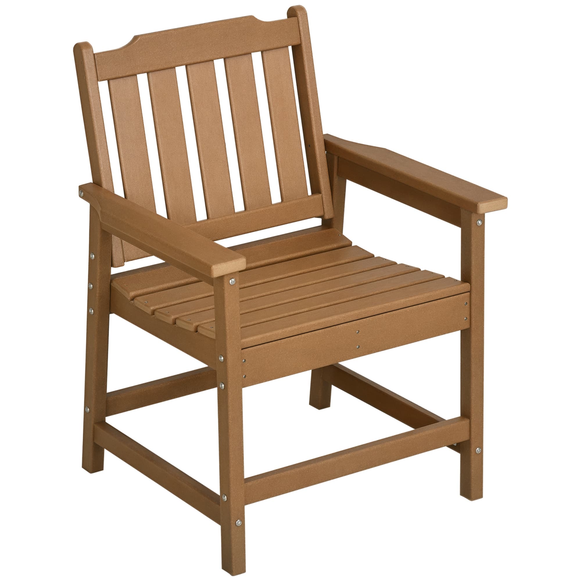 Outsunny - Patio Chair with Armrests, Slatted Back Armchair - Brown