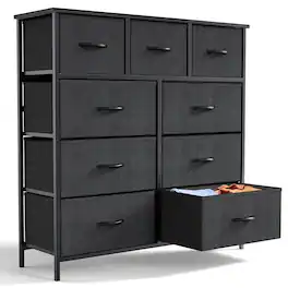 AOITUN - 9 Drawer Dresser, Wide Chest Of Drawers Nightstand Storage Tower Storage Dresser Fabric Dresser With Wood Top - Black
