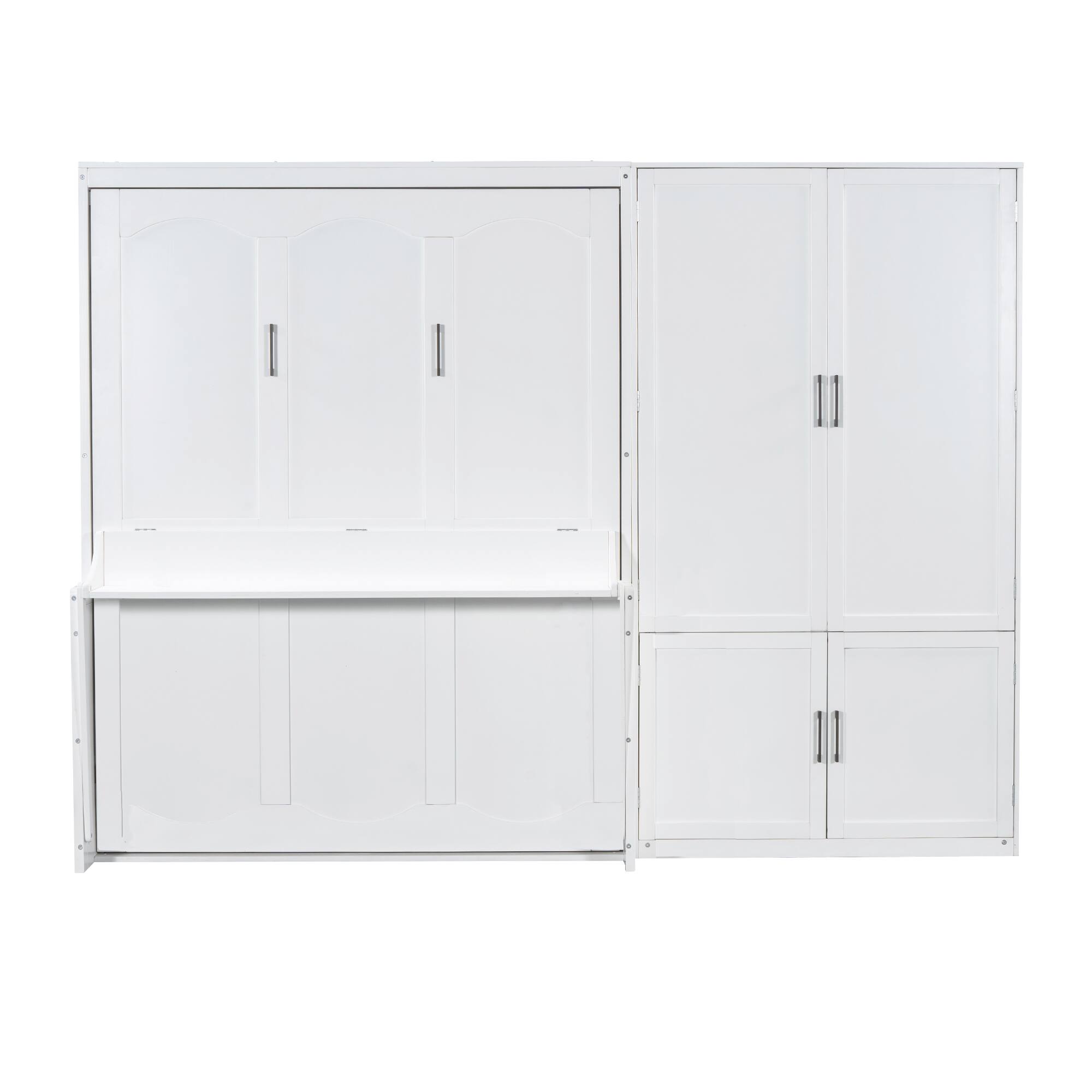 Left. Tiramisubest - Queen Size Murphy Bed with Closet, White, MDF+LVL, 117x85x87 inches, 362 lbs - White.