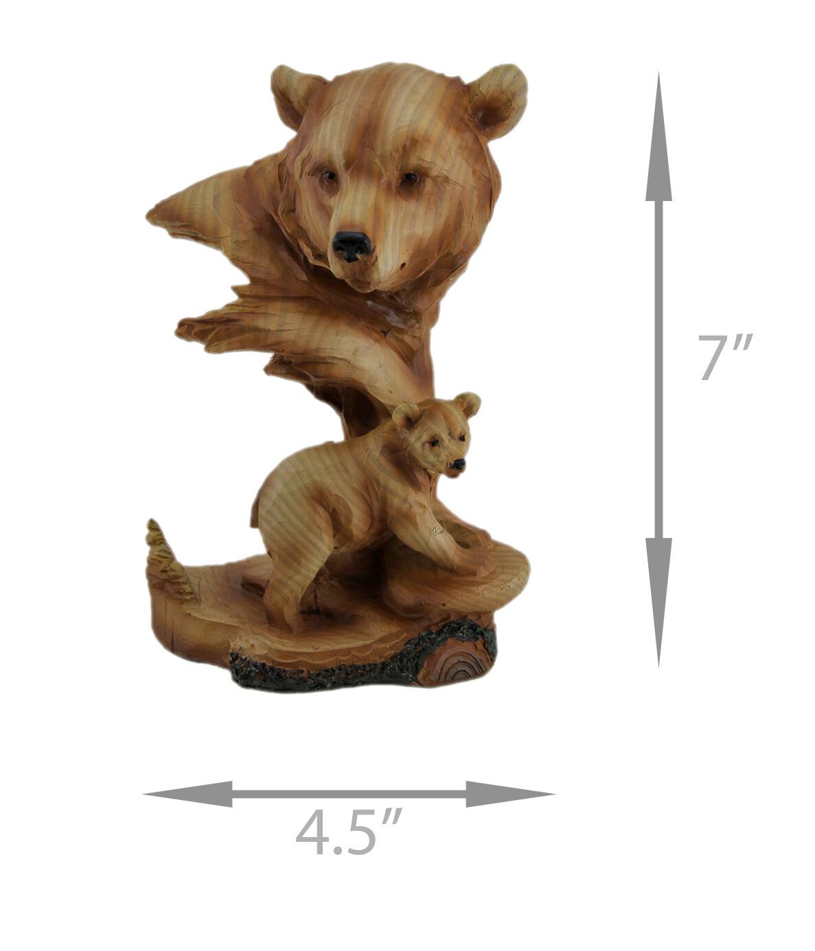 Alt View 3. Zeckos - Carved Wood Look Mother Bear and Cub Tabletop Statue - Brown.