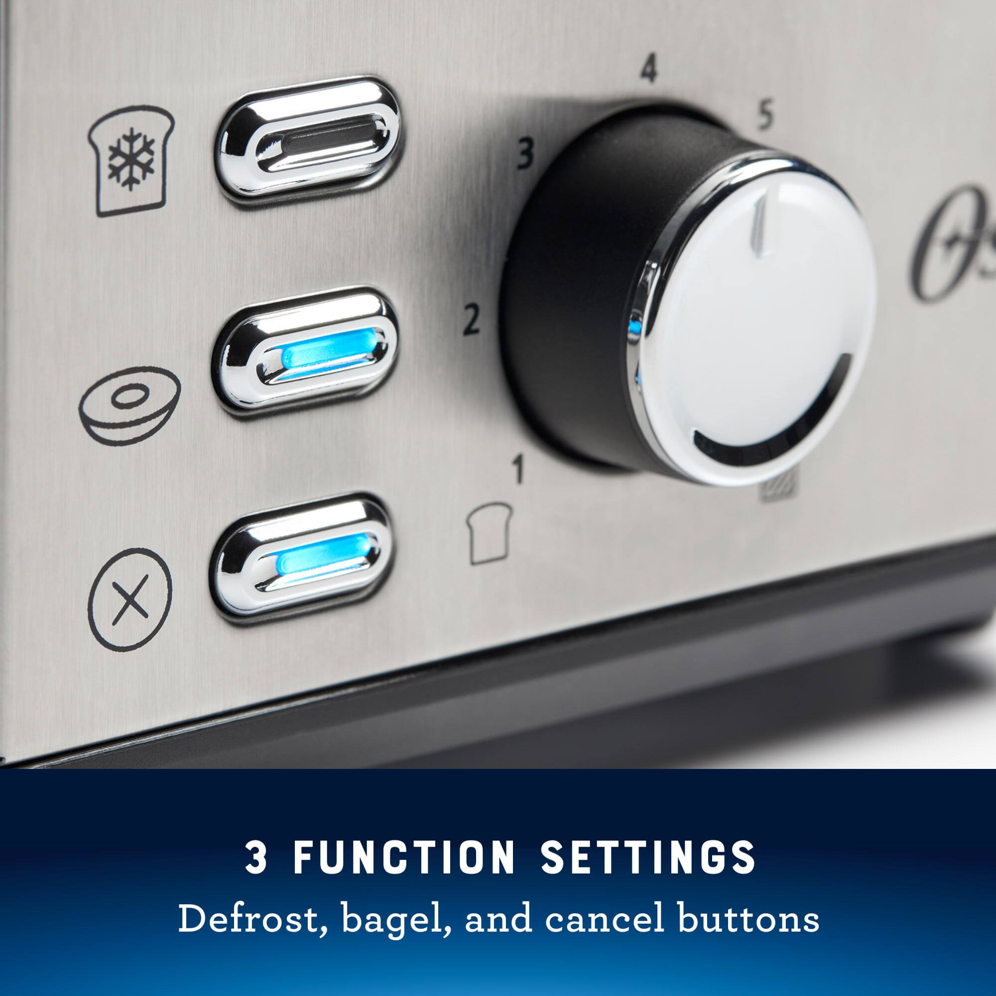 2
3
4
5
O
1
X
3 FUNCTION SETTINGS Defrost, bagel, and cancel buttons