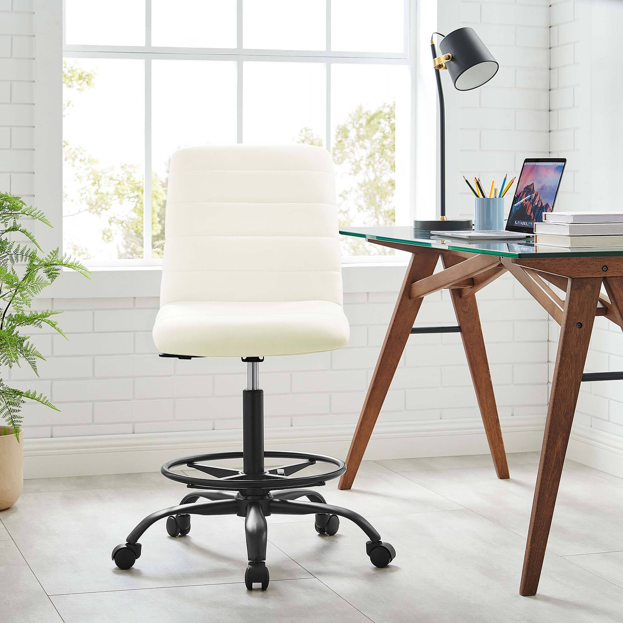 Alt View 1. Modway - Ripple Armless Vegan Leather Drafting Chair by Modway - Black White.