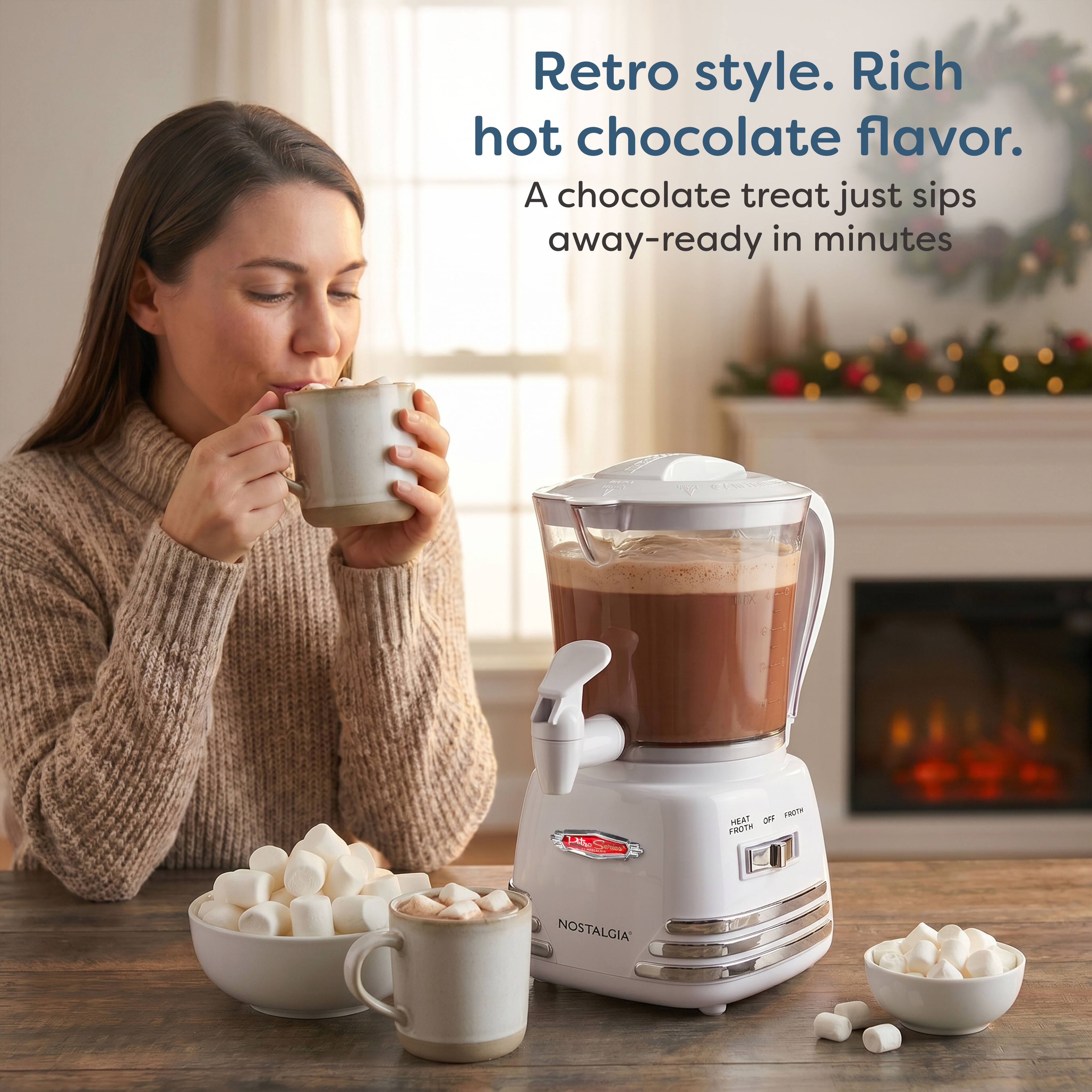 Retro style. Rich hot chocolate flavor. A chocolate treat just sips away-ready in minutes

Pottle
OFF FROTH HEAT
NOSTALGIA
