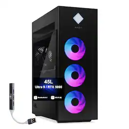HP - OMEN 45L Desktop PC (Ultra 9- 285K, 64GB, 2TB SSD, GeForce RTX 5090, Thunderbolt 4, WiFi 6E, Win 11 Pro) w/USB Hub - Black