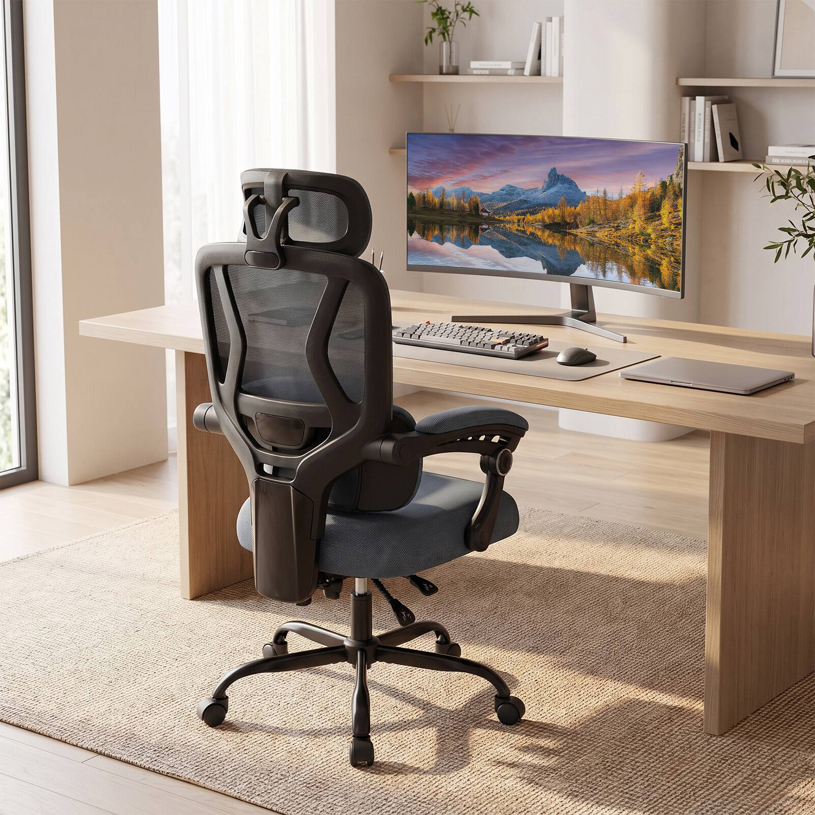 Alt View 4. Costway - Costway Ergonomic Office Computer Mesh Chair with High Back, Adaptive Lumbar Support - Gray.