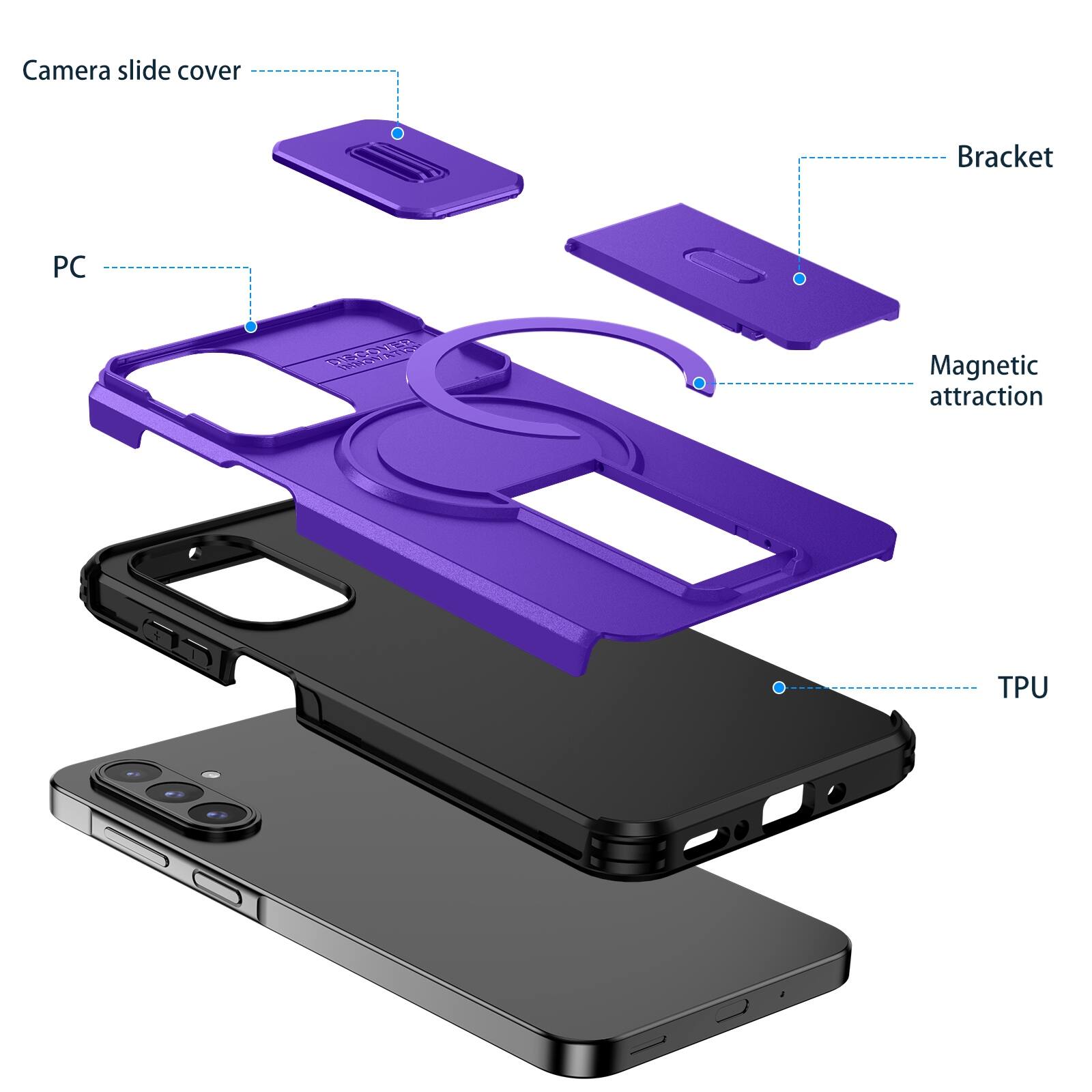Camera slide cover  
Bracket  
PC  
Magnetic attraction  
TPU