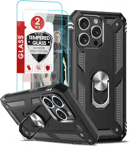 Entronix - iPhone 14 Pro Max Bundle - Guard Gripstand Case & 2 Clear Screen Protectors - Black