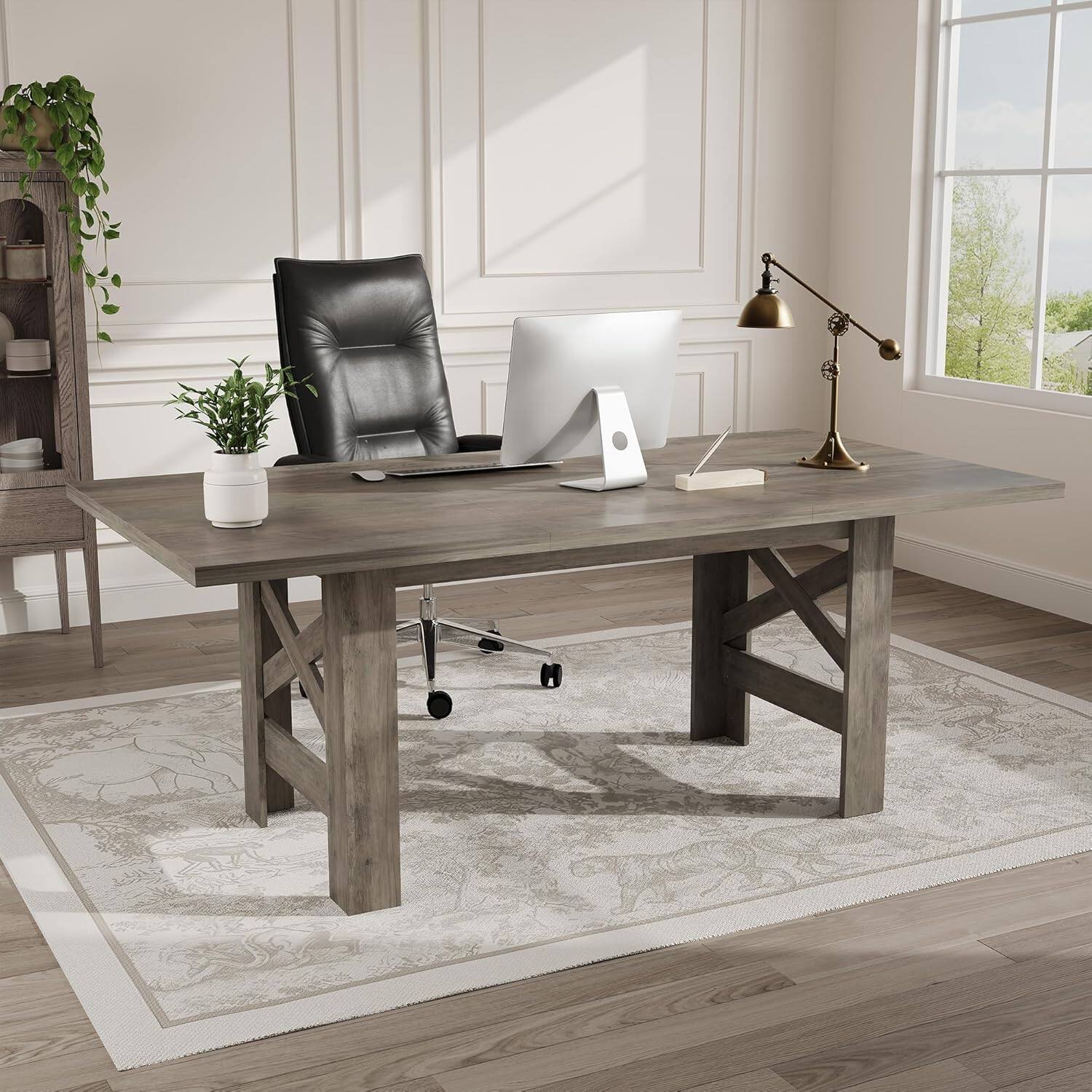 Alt View 3. Acekool - Kitchen Table Gray Long Wooden Dining Table for 6-8 for Dining Room, Home Office, Living Room - Gray.