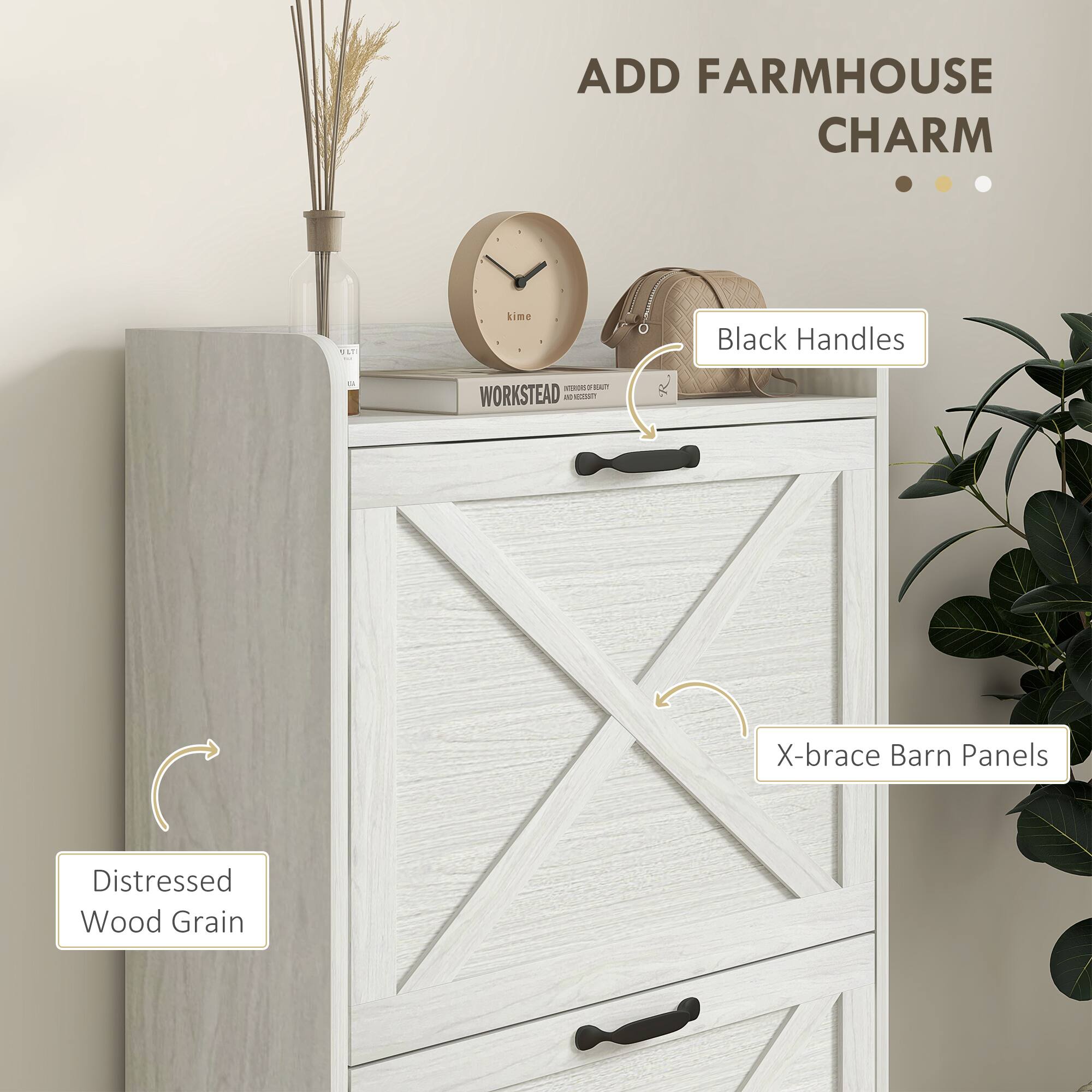 ADD FARMHOUSE CHARM

- Black Handles
- X-brace Barn Panels
- Distressed Wood Grain