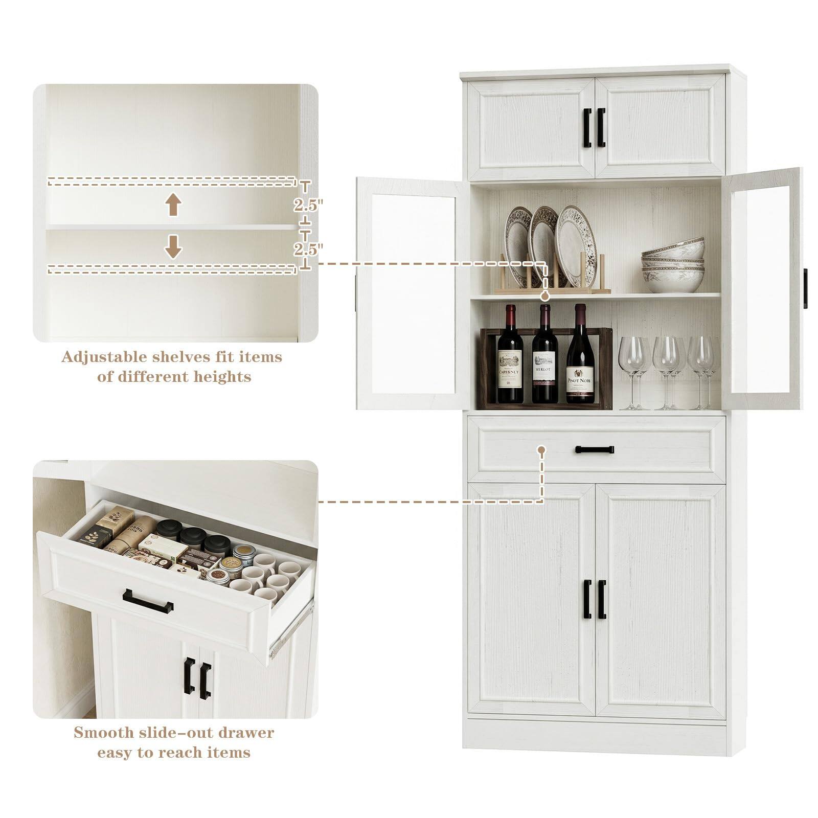 Adjustable shelves fit items of different heights

Smooth slide-out drawer easy to reach items