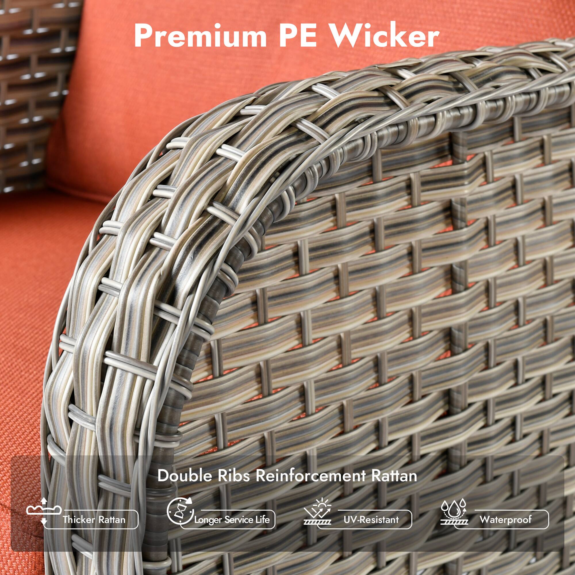 Premium PE Wicker

Double Ribs Reinforcement Rattan

- Thicker Rattan
- Longer Service Life
- UV-Resistant
- Waterproof