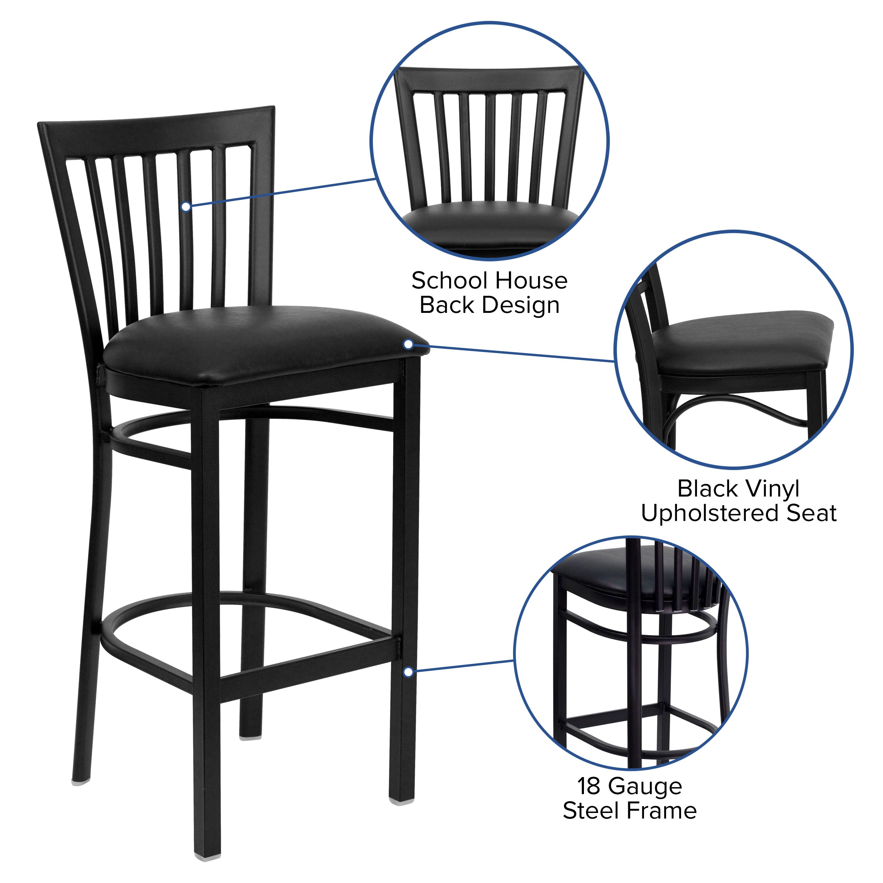 School House Back Design  
Black Vinyl Upholstered Seat  
18 Gauge Steel Frame