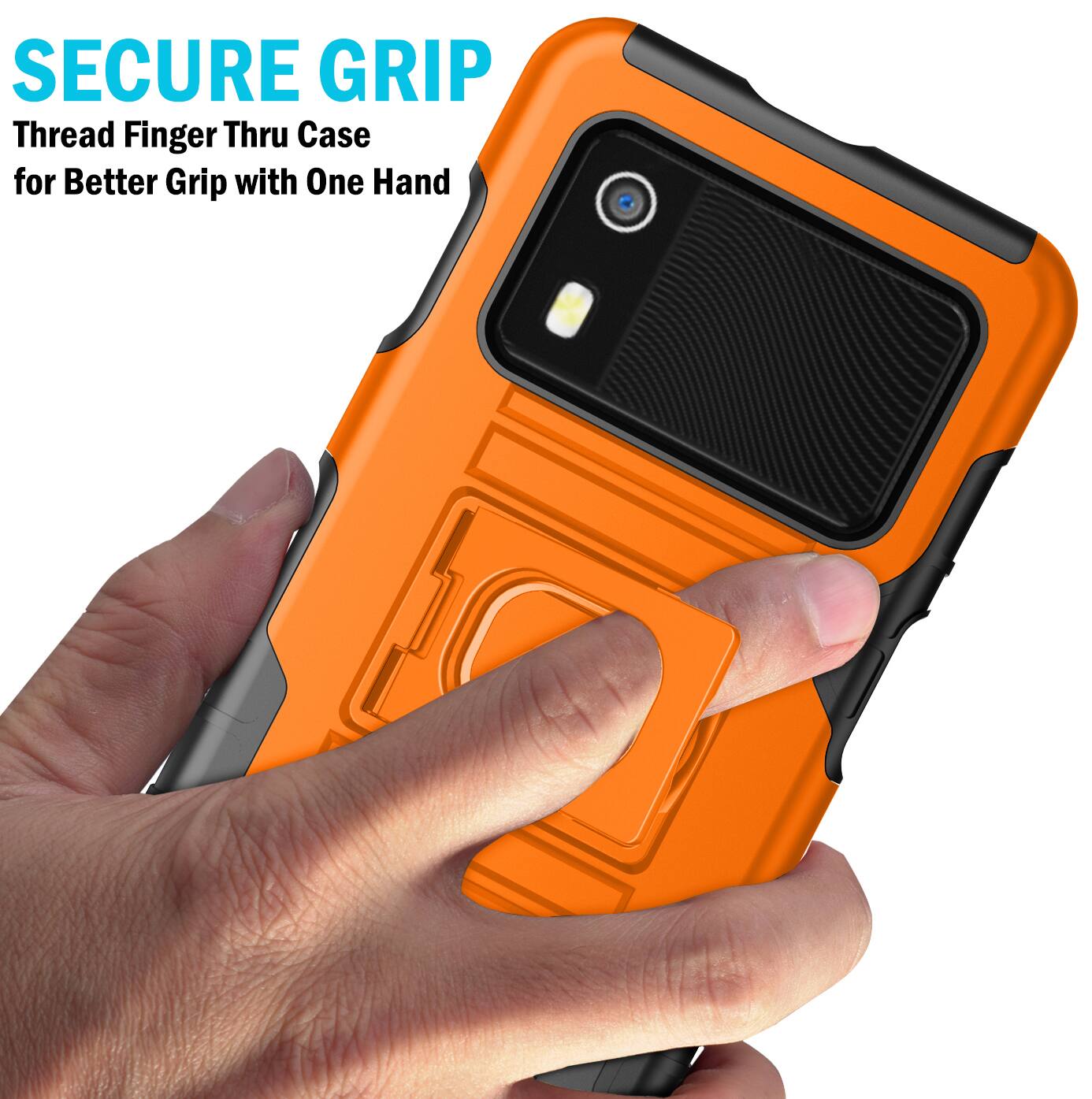 SECURE GRIP  
Thread Finger Thru Case for Better Grip with One Hand