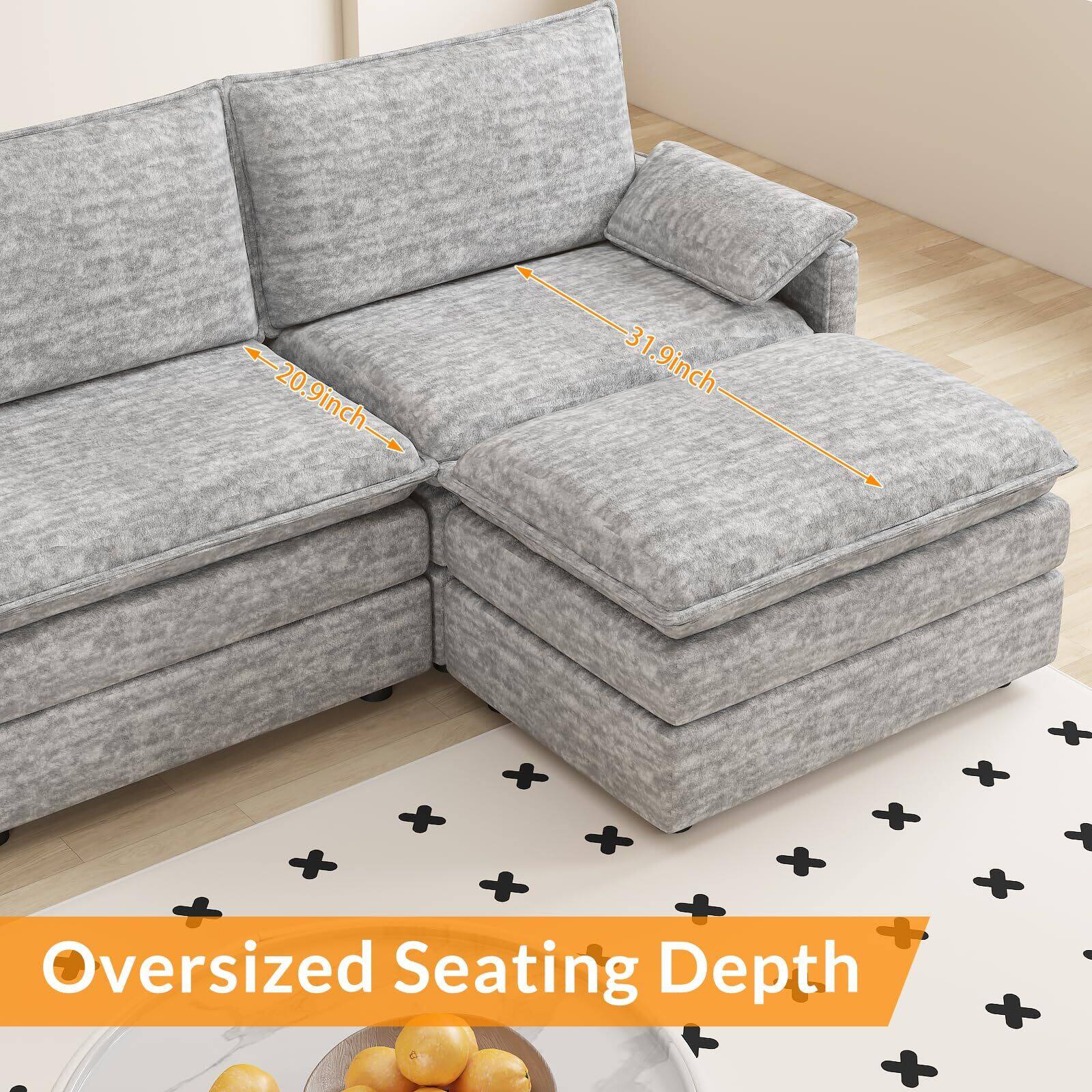 20.9 inch  
31.9 inch  
Oversized Seating Depth