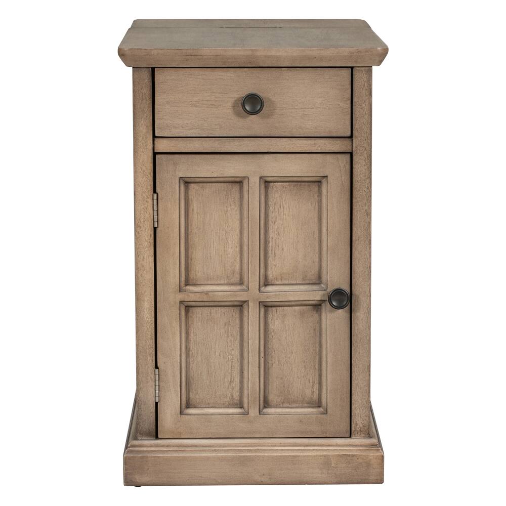 Back. Loheer - Loheer Vintage End Table Side Table with USB Ports Antique Brown - Antique Brown.