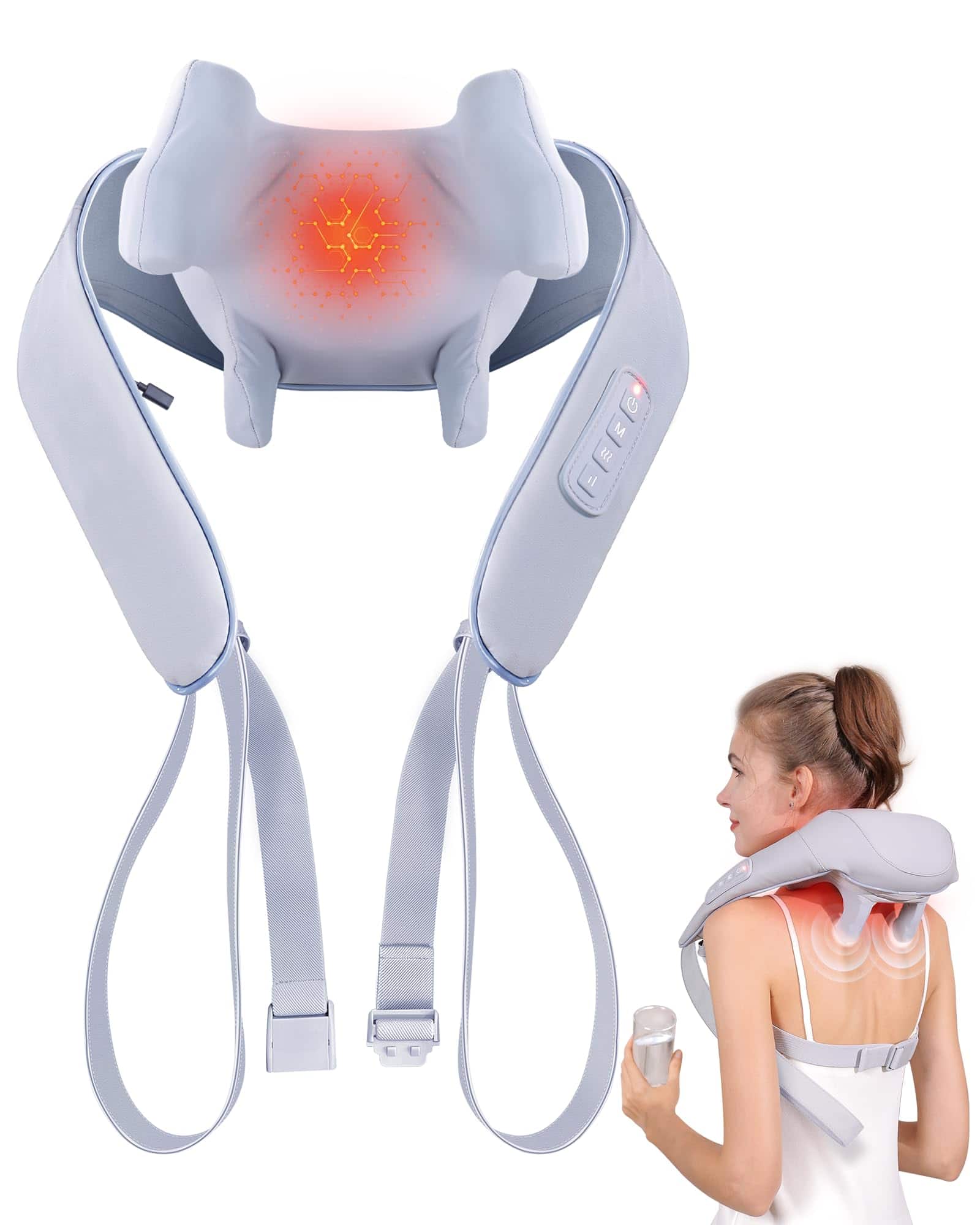Live At Space - Cordless 6D Shiatsu Neck Pillow with Heat, Hands-Free Deep Tissue Kneading Massage for Shoulder, Leg, Body - 642146670138